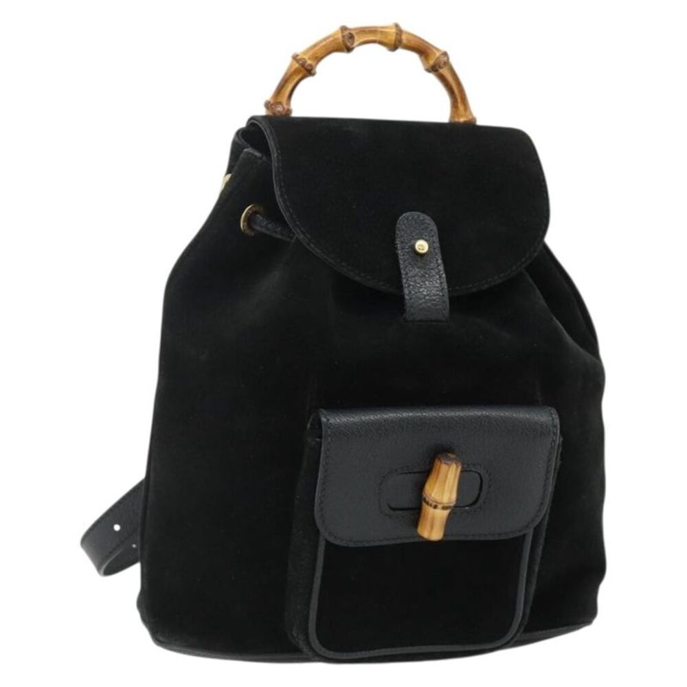 Gucci Gucci Bamboo Backpack Daim Black Suede Backpack Bag - Picture 1 of 16